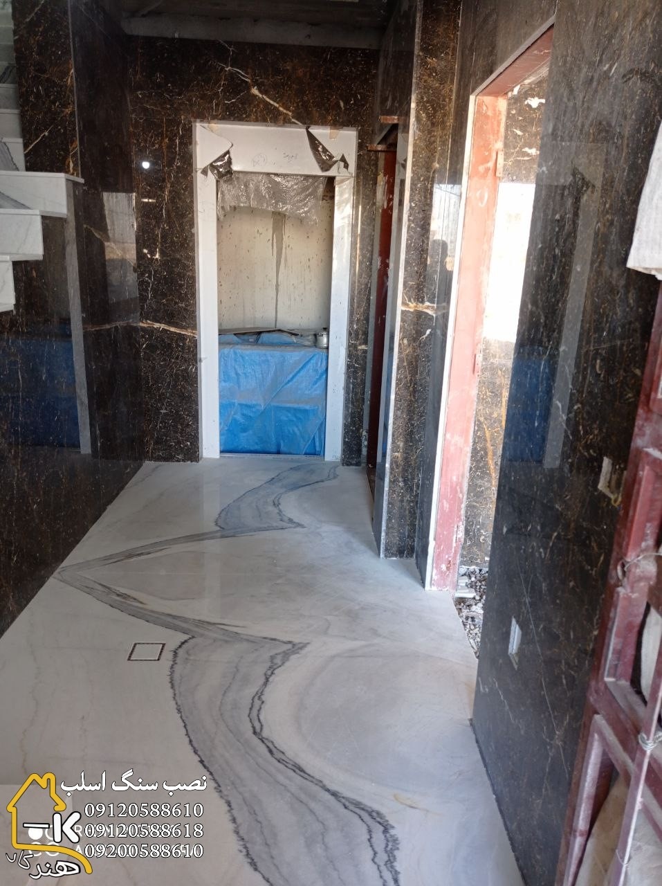 نمایی پایانب پاگرد راه‌پله با سنگ اسلب بوک‌مچ